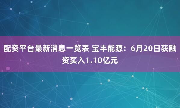 配资平台最新消息一览表 宝丰能源：6月20日获融资买入1.10亿元